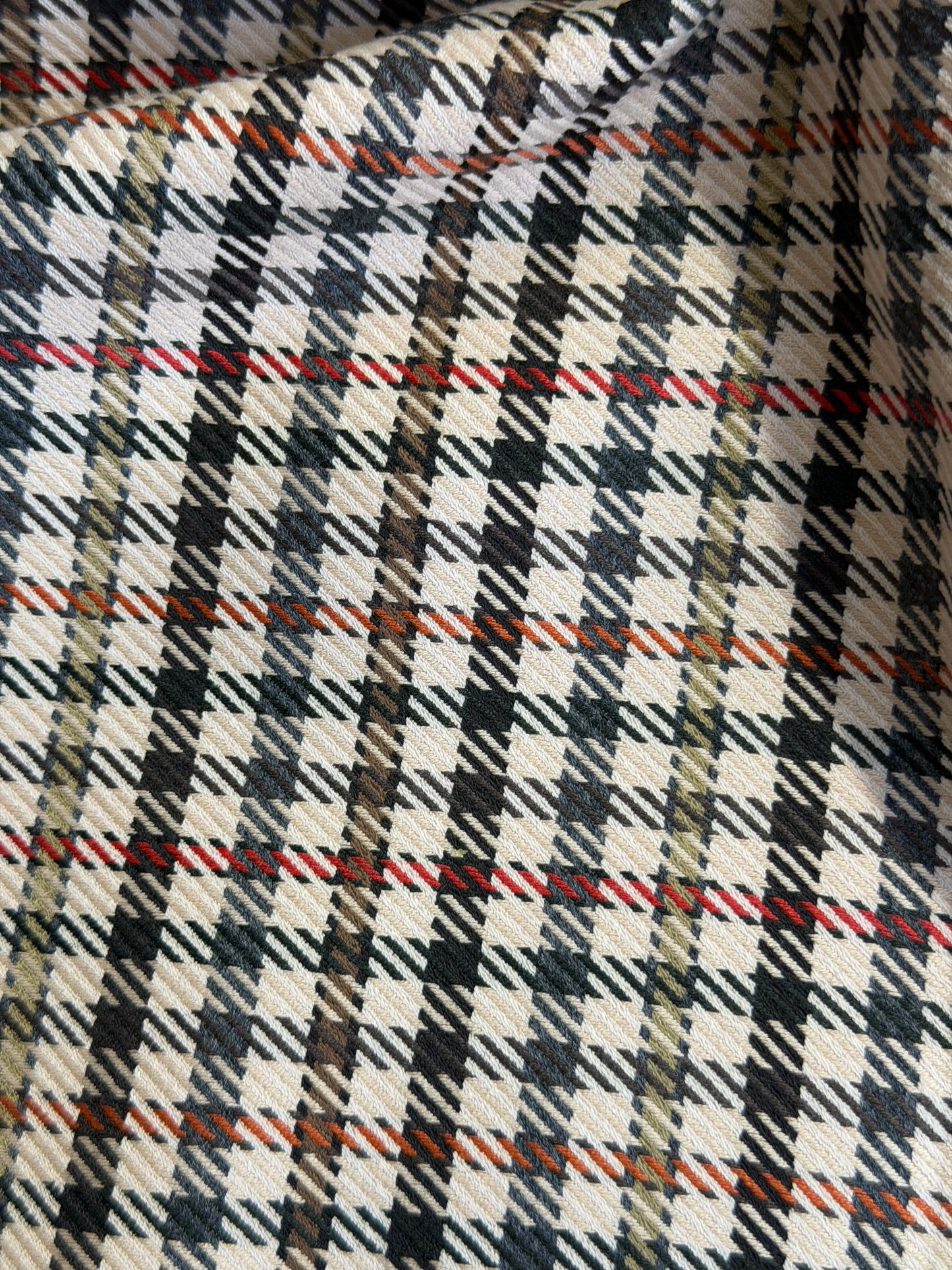 Plaid Poly/Rayon Suiting - Beige, Brown, Grey, Green & Orange