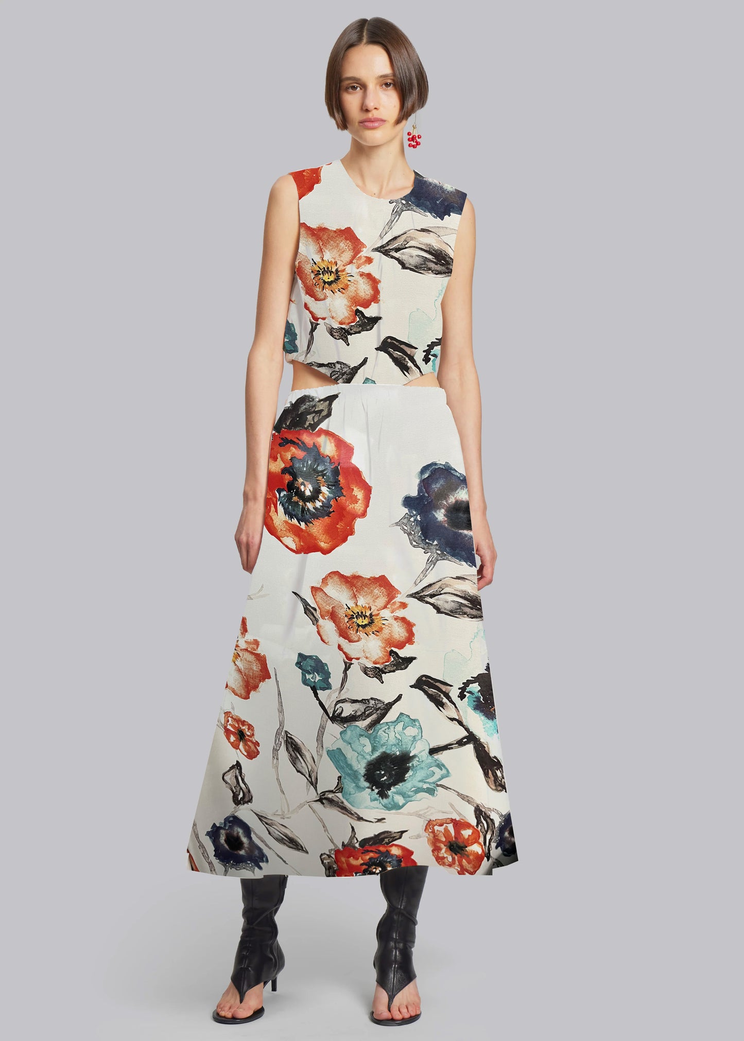 Wide Italian Watercolor Floral Print Silk Georgette