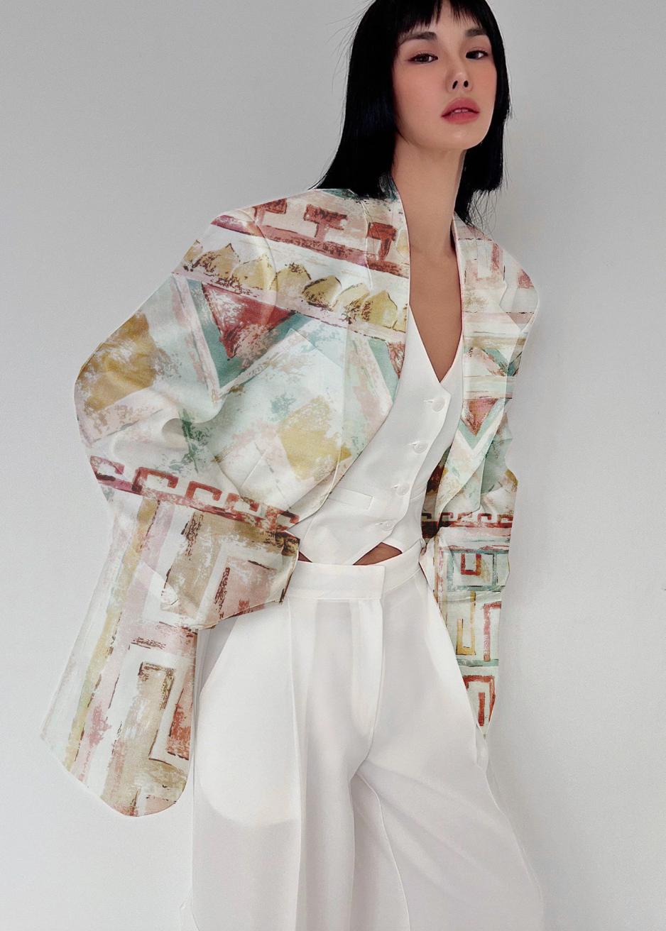 Printed Italian Stretch Cotton Twill - Abstract Brick