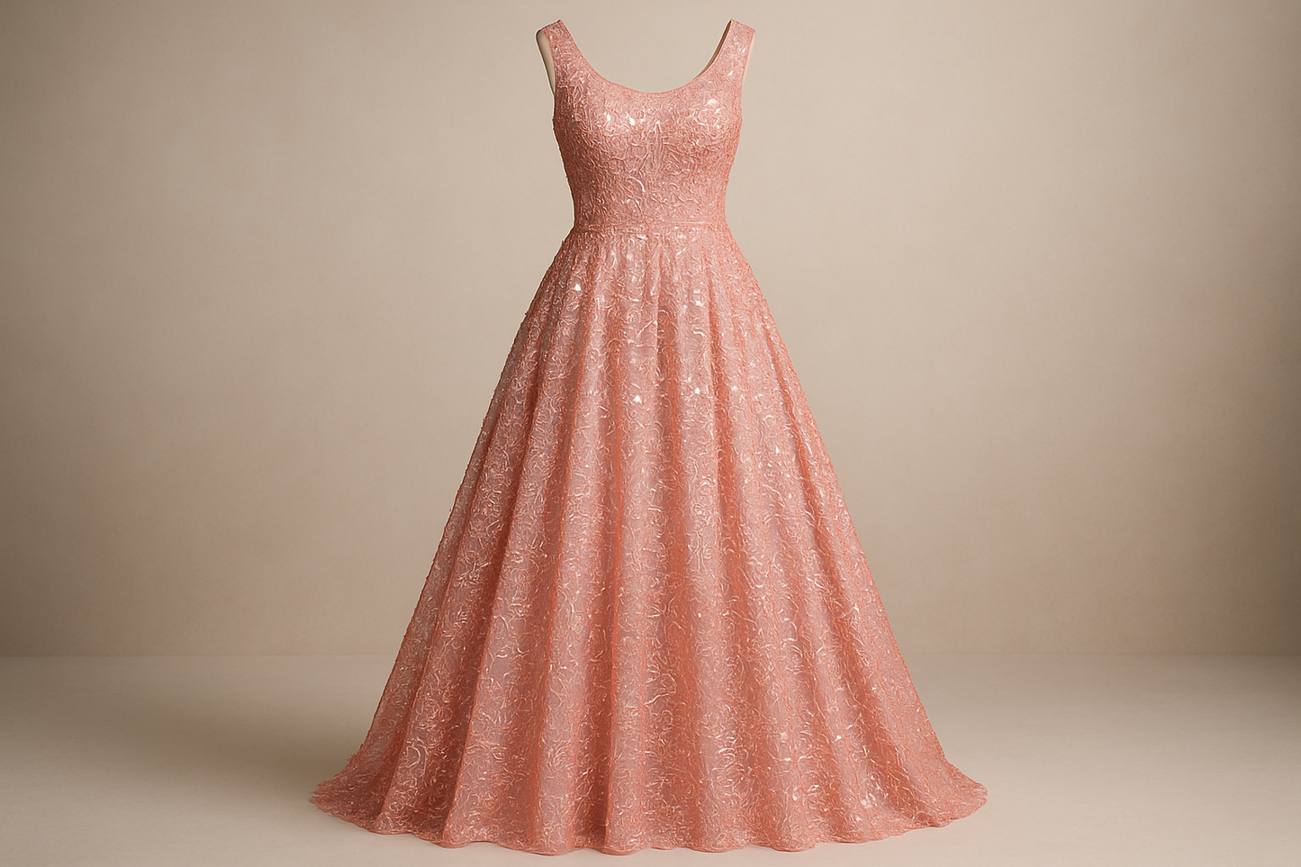 a classic evening dress with Embroidered Sequin Mesh - pink mesh peach sequence