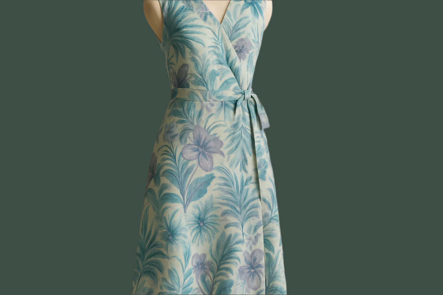 a cool dress for young lady with printed Woven Silk & Linen Print - Cool Toned Tropical