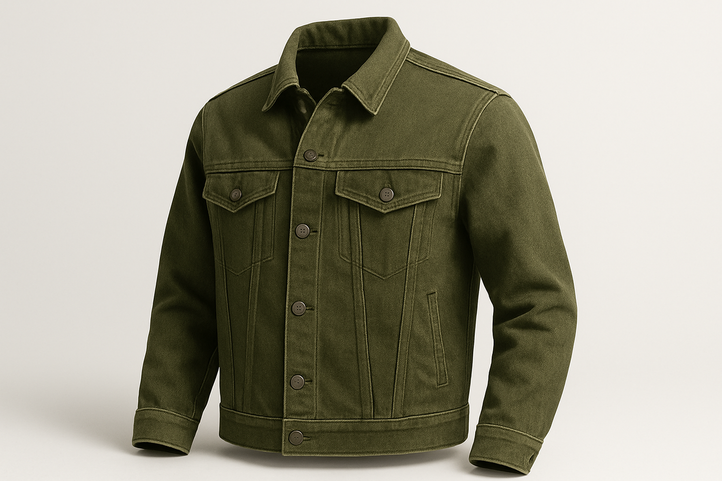 a detailed jacket light background with Medium Weight Cotton Denim - Army Green