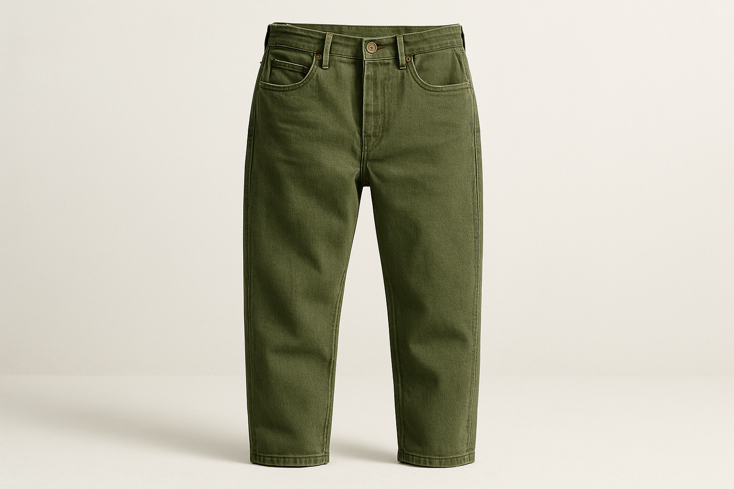 a detailed pants with light background with Medium Weight Cotton Denim - Army Green