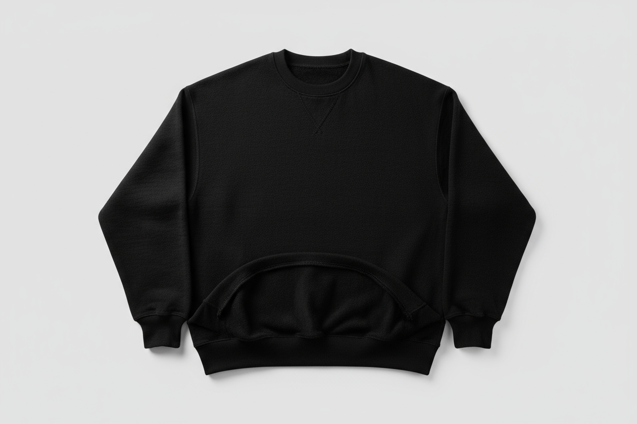 a detailed sweatshirt with Wide Heavy Cotton French Terry - Jet Black in light Background