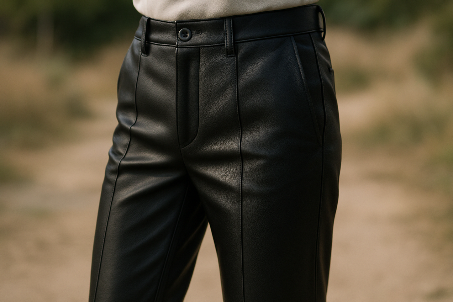 a fancy pants with detail for Stretch Cotton - Matte Leather Finish - Jet Black in out door