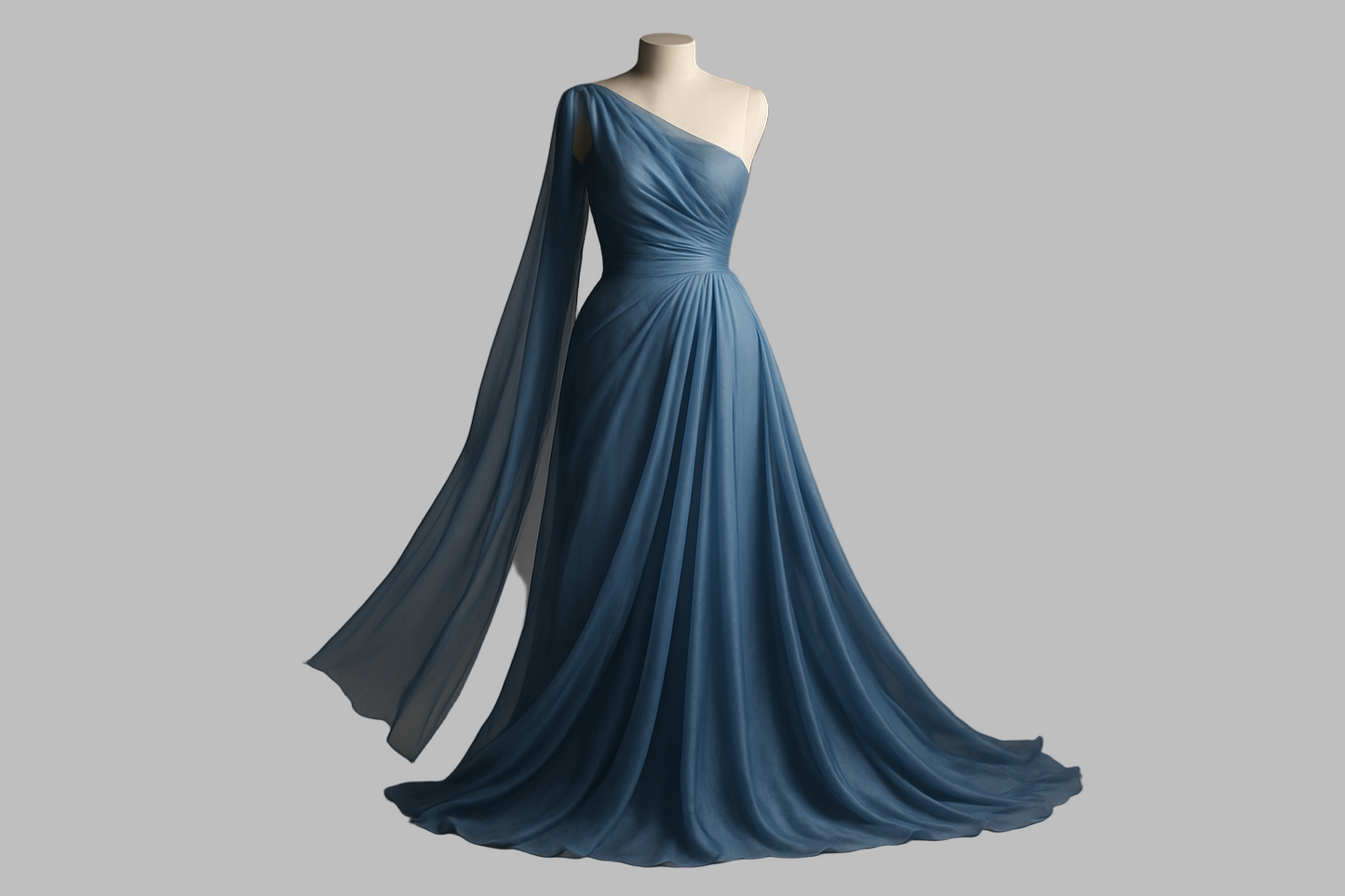 a fancy silk chiffon dress the color medium blue