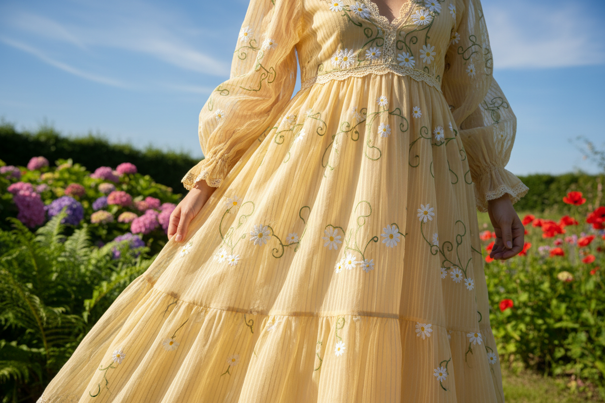 a long summer dress detail in summer out door background