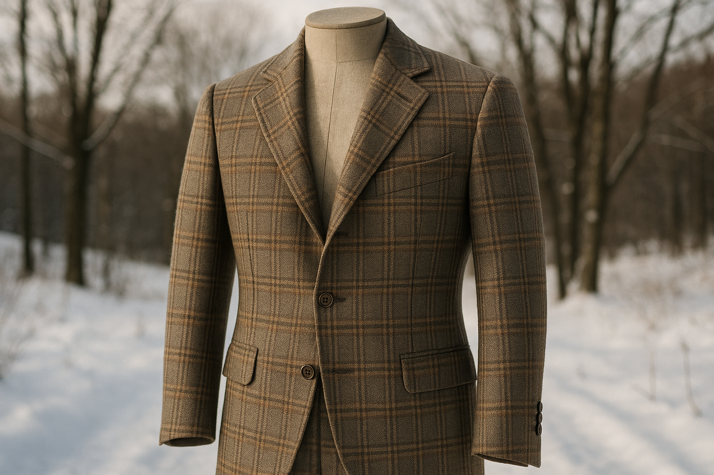 a lovely detailed jacket in winter outdoor look Italian Plaid Wool Flannel Suiting - Taupe Multicolor