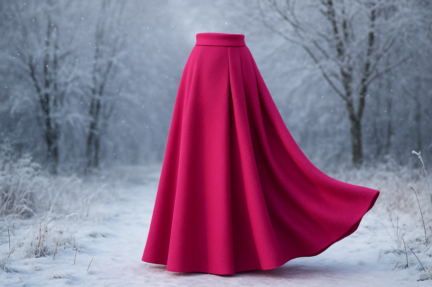 a lovely detailed long skirt in cold out door with Italian Designer Double Faced Virgin Wool Crepe - Hot Pink