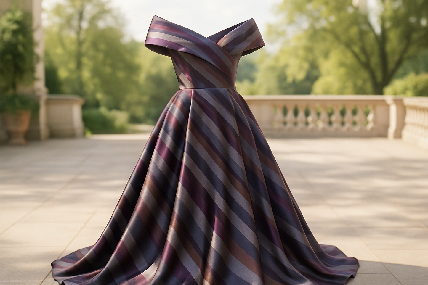 A LOVELY DRESS fancy with light oudoor with Silk Twill Stripe - Gray / Purple / Brown