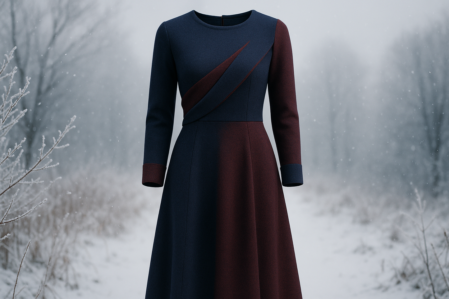 a lovely dress with detail in cold weather background for Danish Double-Sided Wool & Cotton Jersey - Navy & Merlot