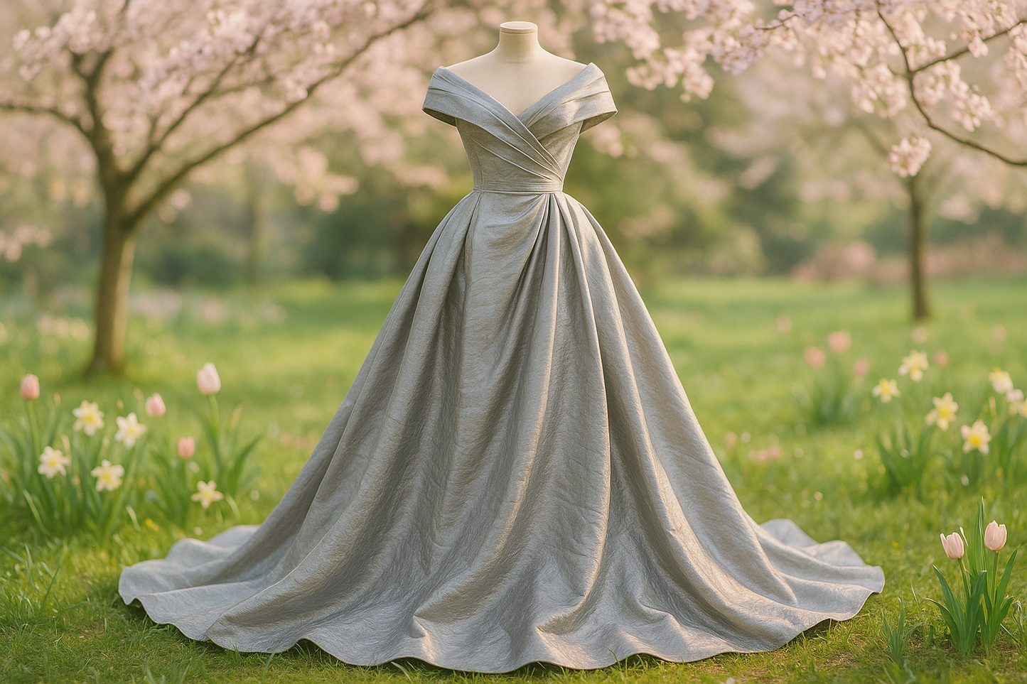 a lovely dress with detail oudoor spring with Double Face Taffeta Textured Silk - Silver