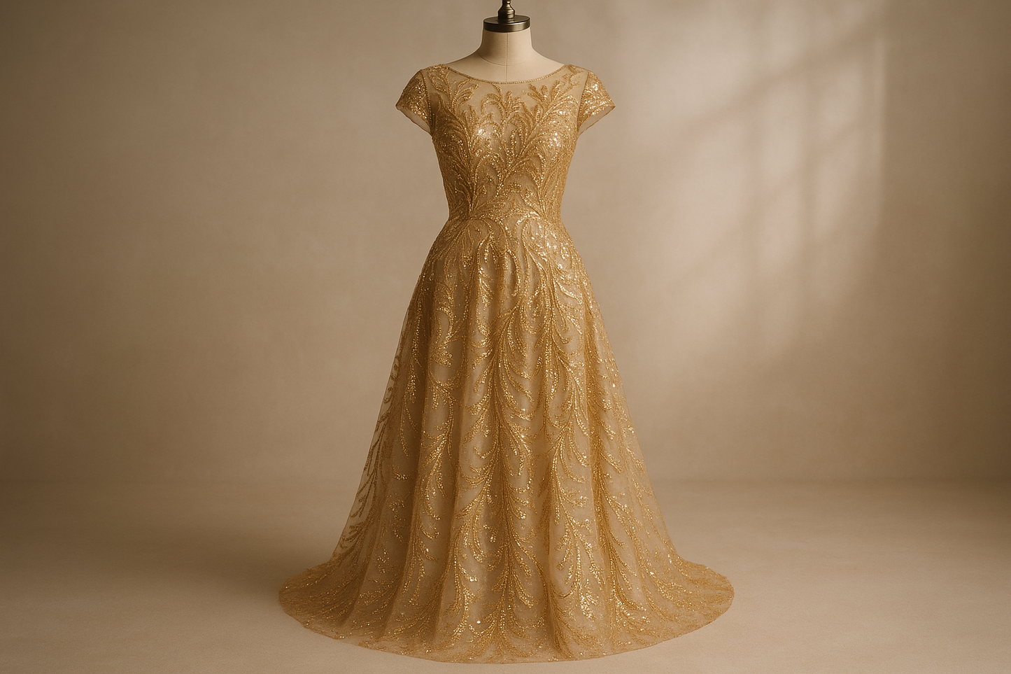 a lovely evening dress with Embroidered Sequin Beads Mesh - beige mesh gold sequence