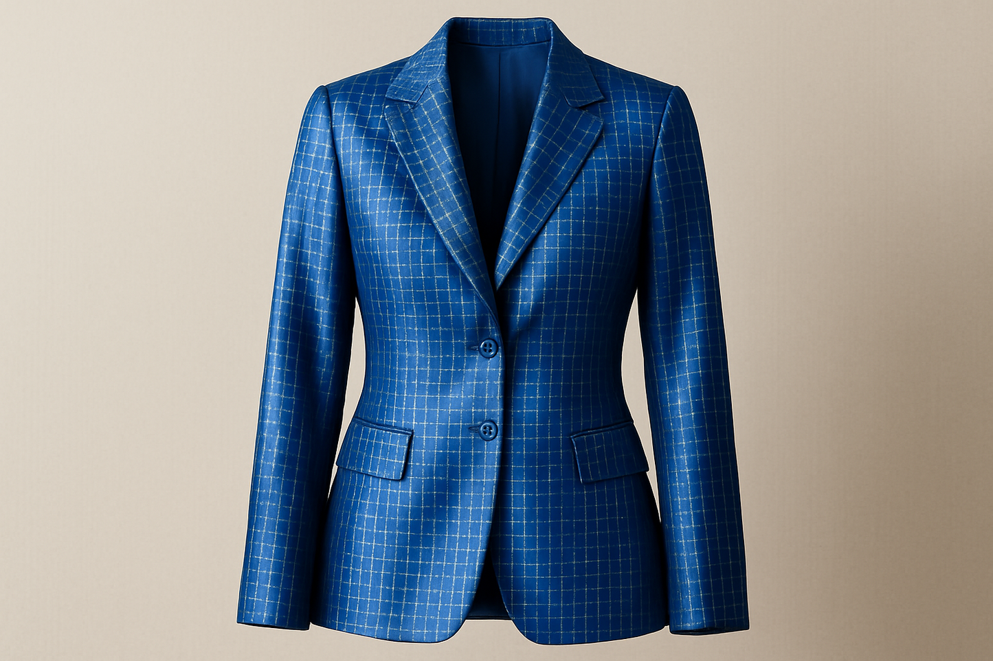 a lovely jacket for This is a very luxurious silk shirting, featuring a thin white checkerboard pattern. In a lovely true-blue color this fabric is great for fall or to keep you cool in the summer! Make a shirt or blouse with this unique shirting. We recommend the Paris Dress from Vikisews Patterns!
Content: 100% Silk