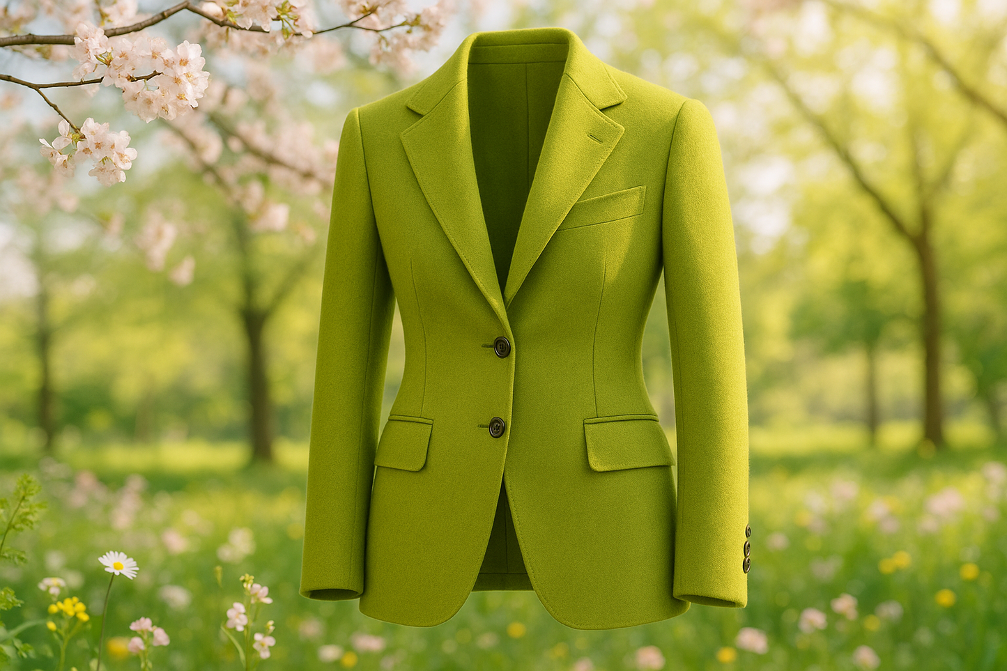 a lovely jacket with detail in spring background for Italian Designer Cashmere Wool - Chartreuse Green