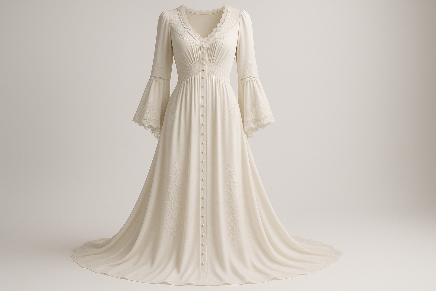 a lovely long dress with a lot off detail for Double Knit Rayon- Off White