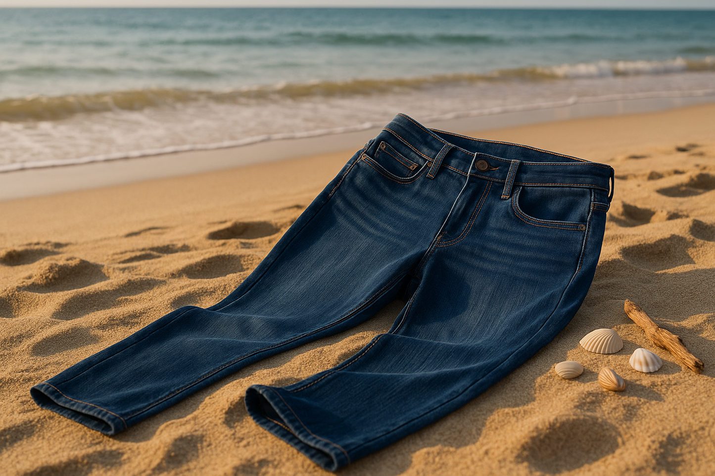a lovely pants denim background beach with details for Cotton Stretch Denim - Indigo Blue