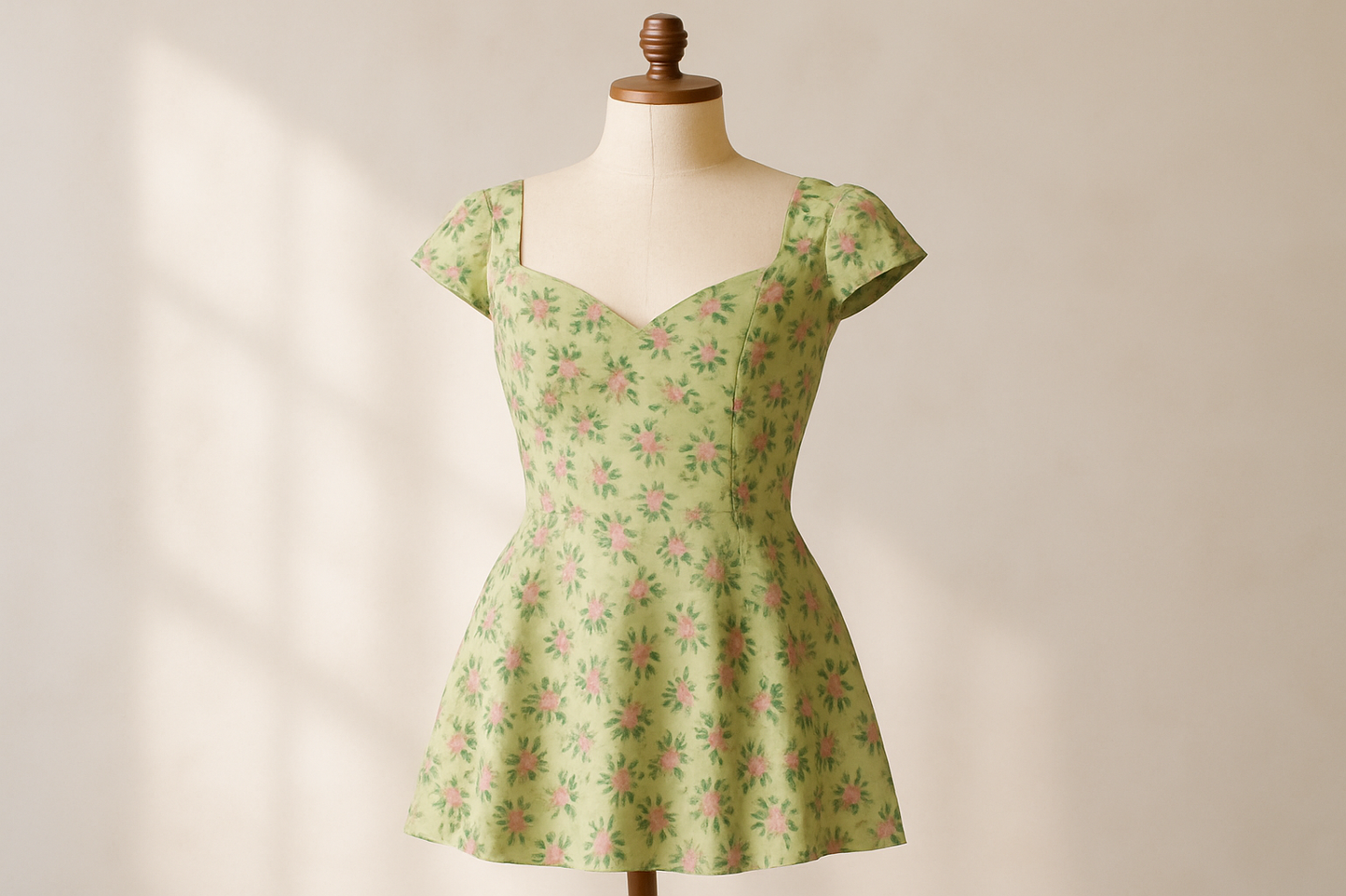 a lovely summer dress with detail for Mini Floral Cotton Sateen - Pistachio, Dark Green & Pink