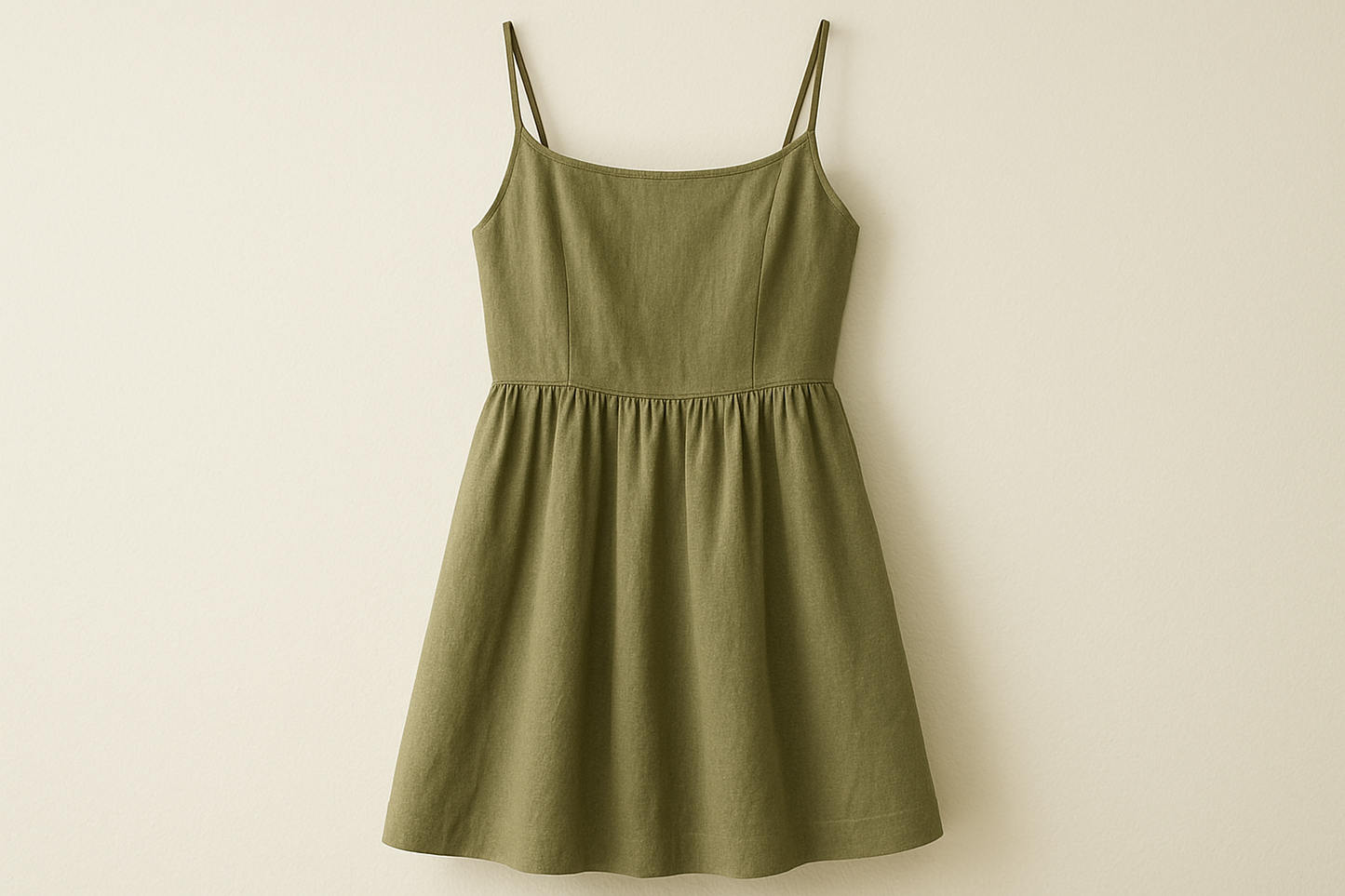 a lovely summer dress with detail light Background with Stretch Cotton & Linen Blend - Olive Green