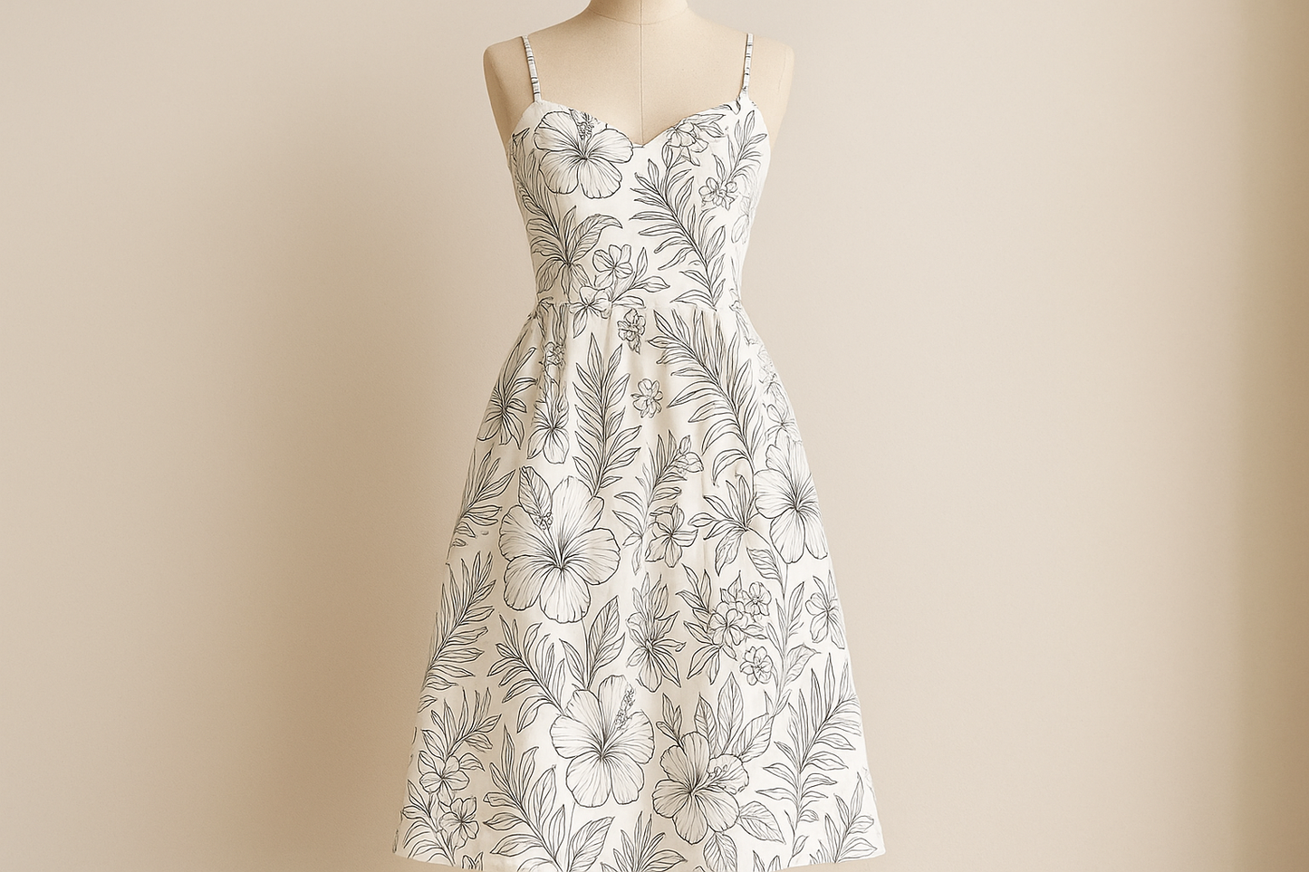 a lovey summer dress for Designer Tropical Floral Print Cotton Poplin - Black & White
