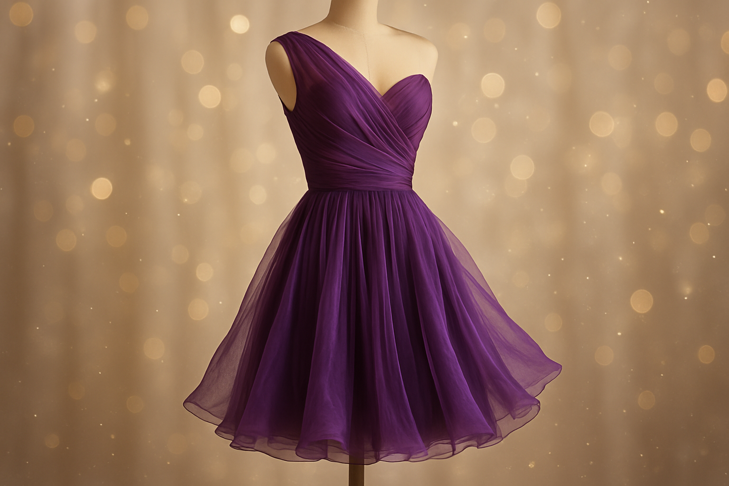 a lovley short cocktail dress with fancy light background with silk chiffon in purple color
