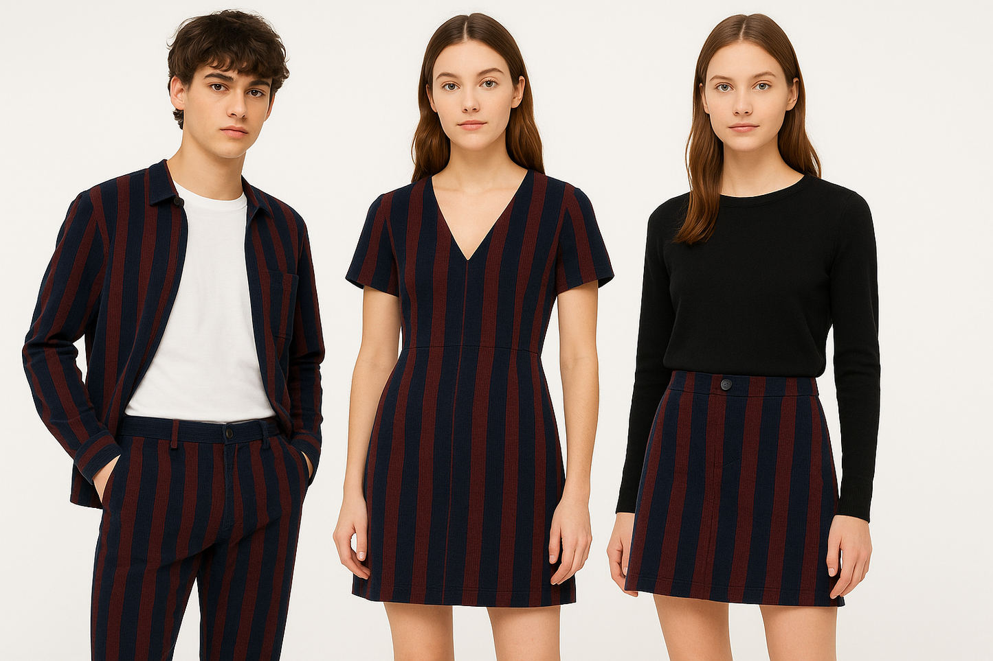 a pants dress and skirt for young with Stripe Cotton Corduroy - Navy Blue & Burgundy