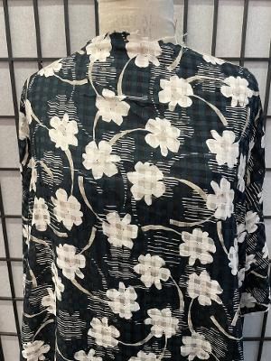 Italian Floral Plaid Print Burnout Silk & Cotton - Black/Navy/White/Silver
