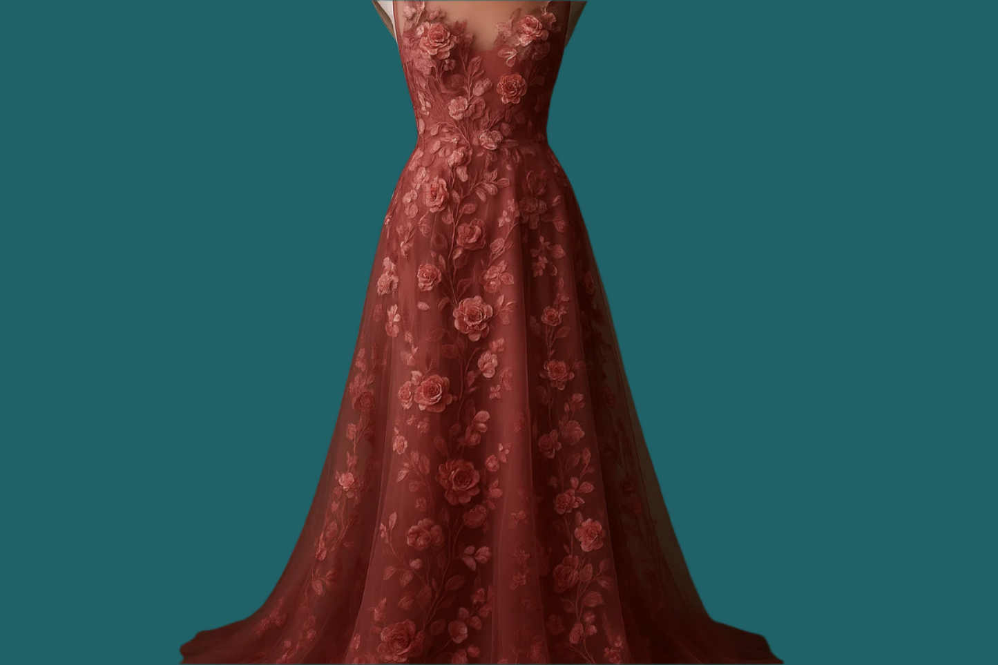 an exciting evening dress with Floral Embroidered Applique Mesh - French Rose with lighter backroad