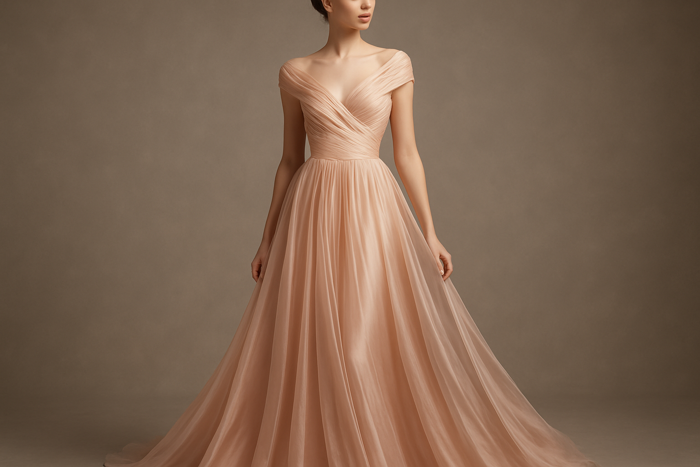 fancy evening dress with silk chiffon in color nude pink for young