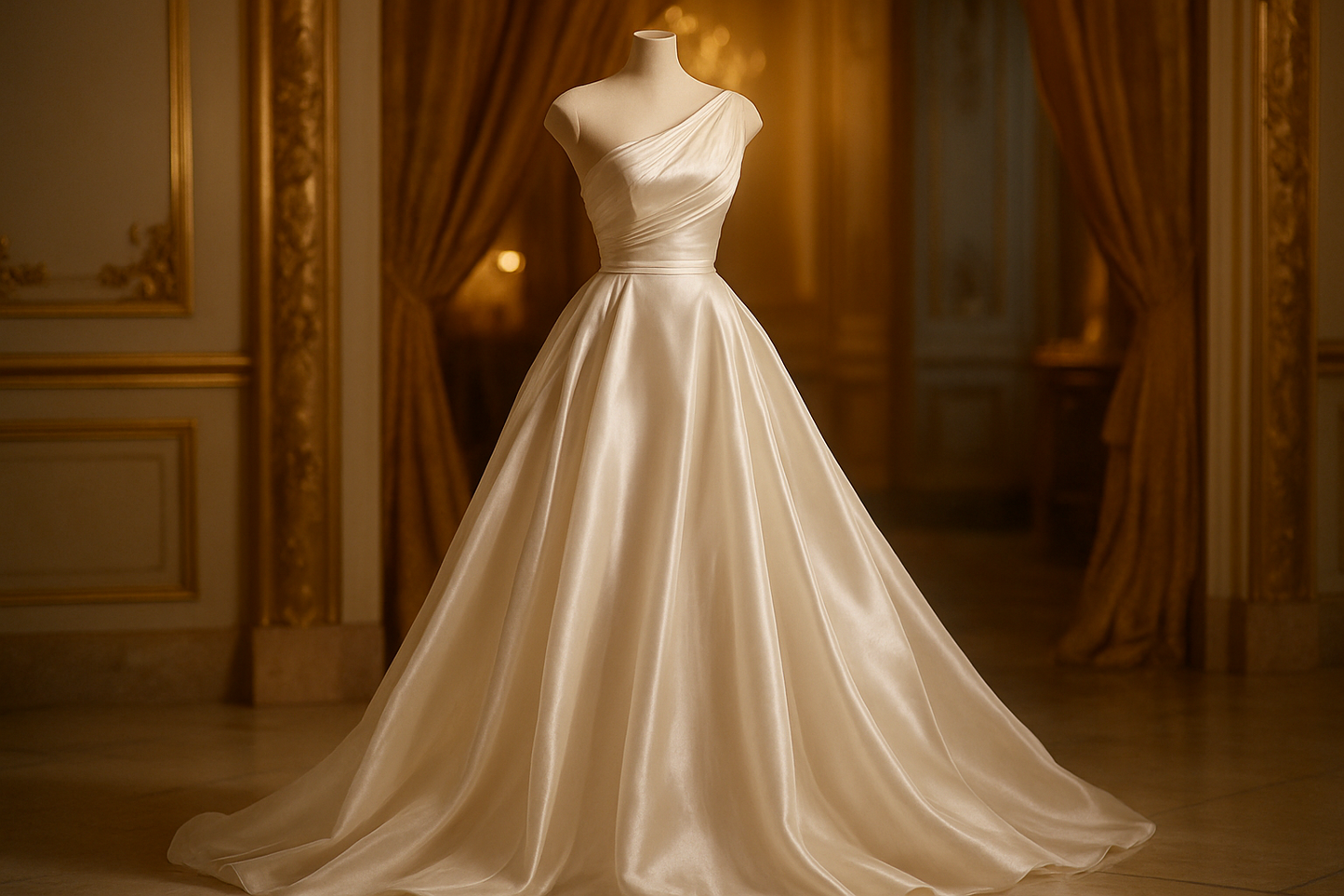 fantastic drees for evening fancy background with silk satin face organza off white
