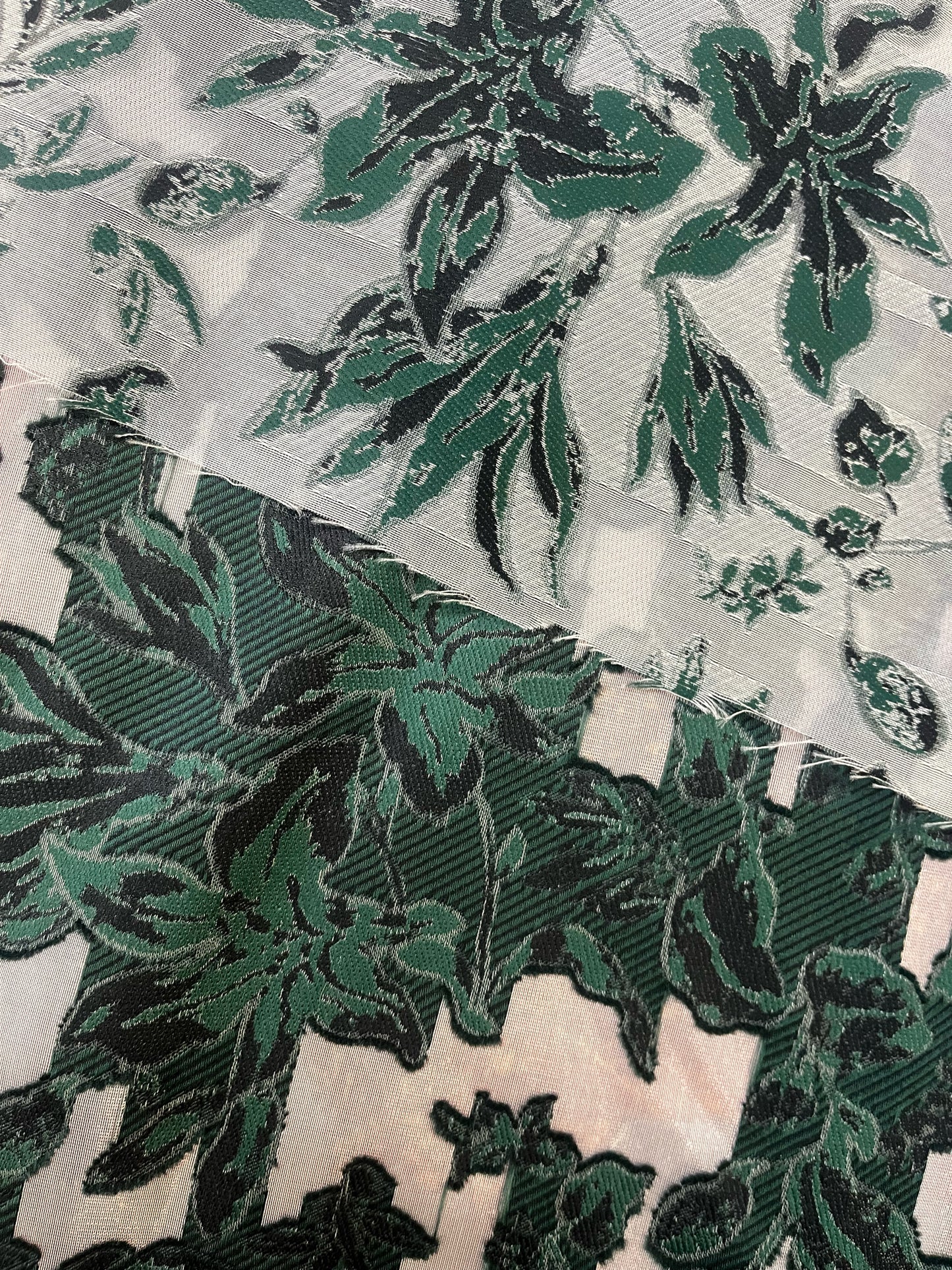 Textured Double Face Burnout Poly Organza- White / Black / Olive Green