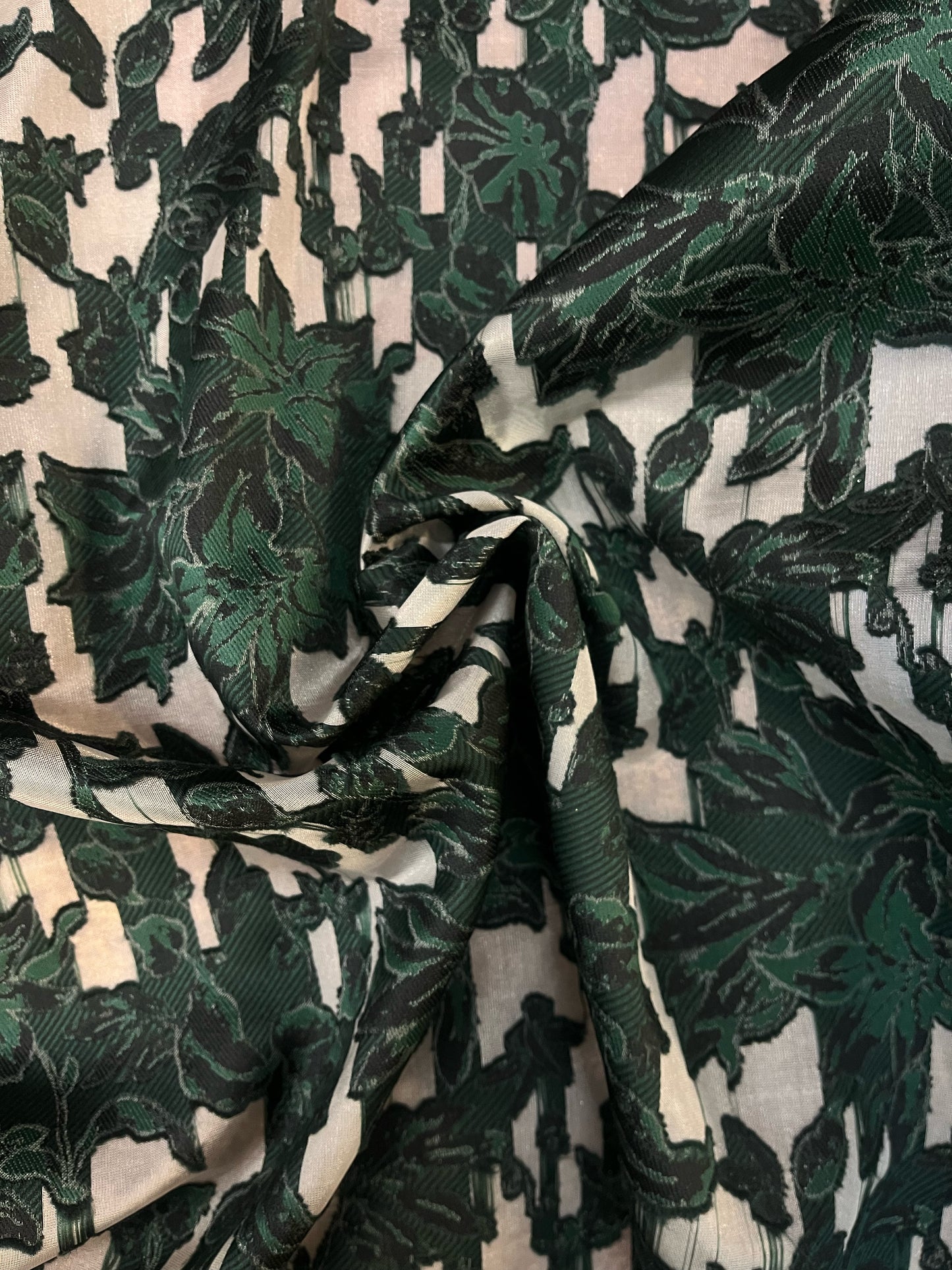 Textured Double Face Burnout Poly Organza- White / Black / Olive Green