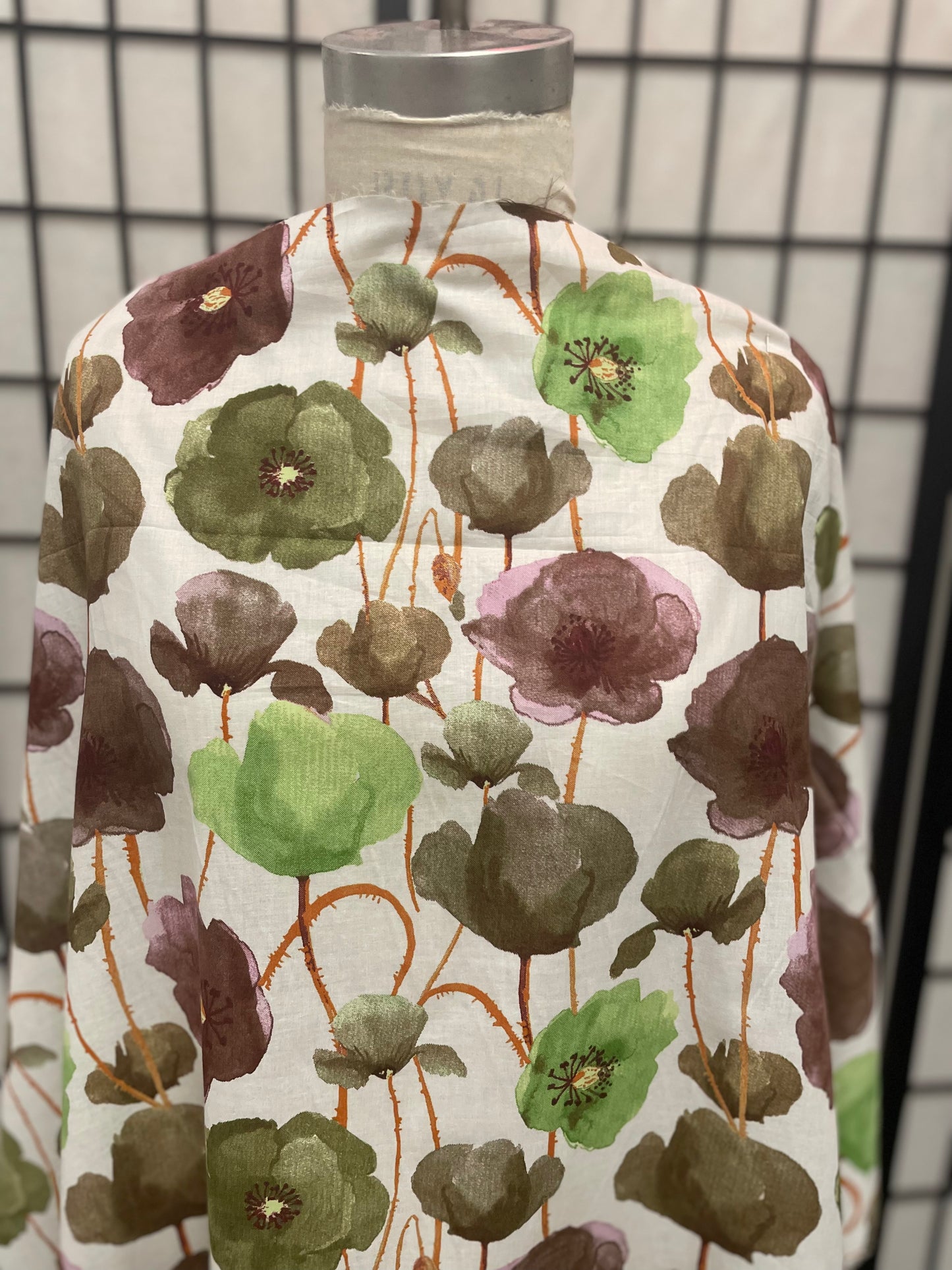 Floral Print Lightweight Cotton - Green, Purple & White