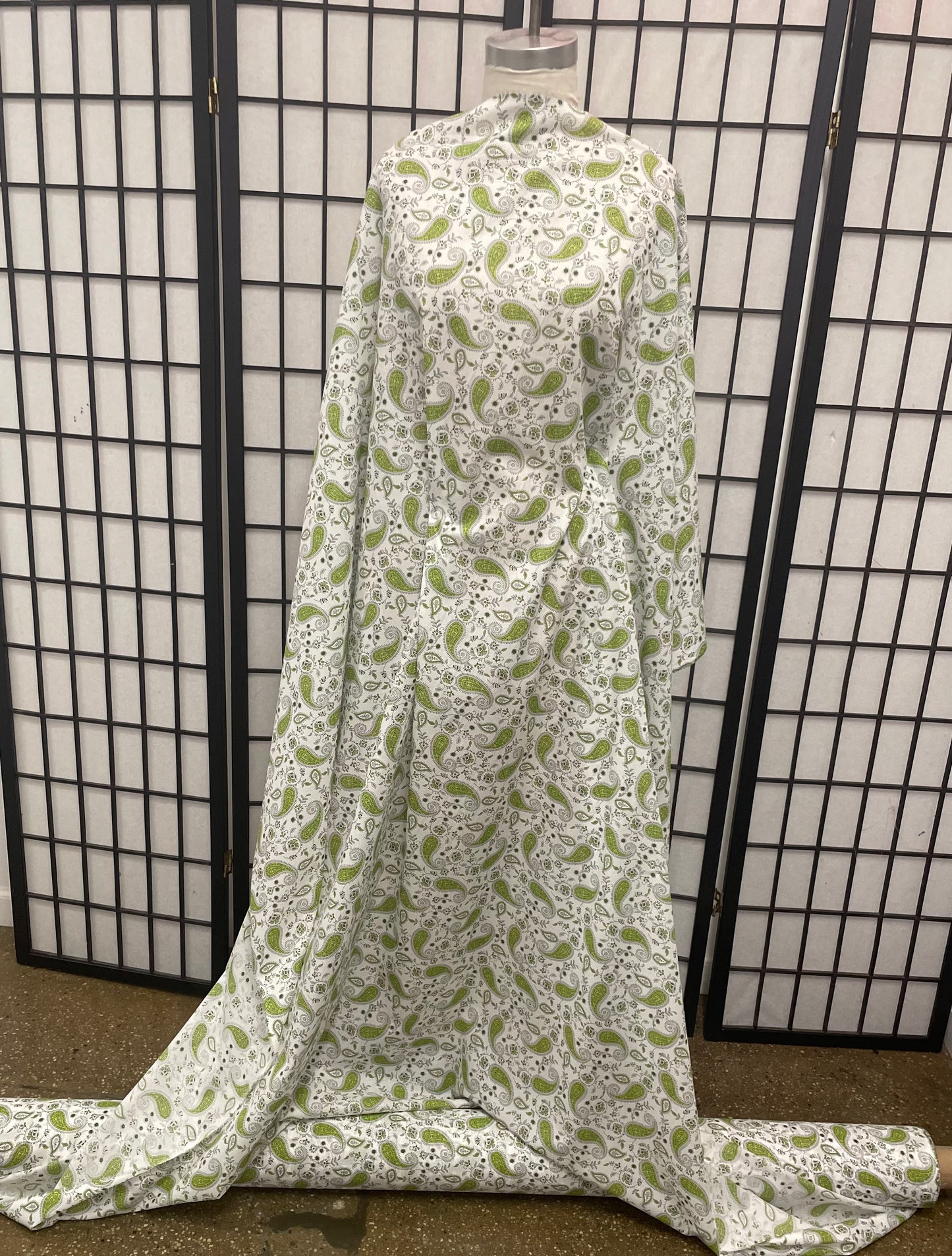 Paisley Printed Lightweight Cotton - Green & White