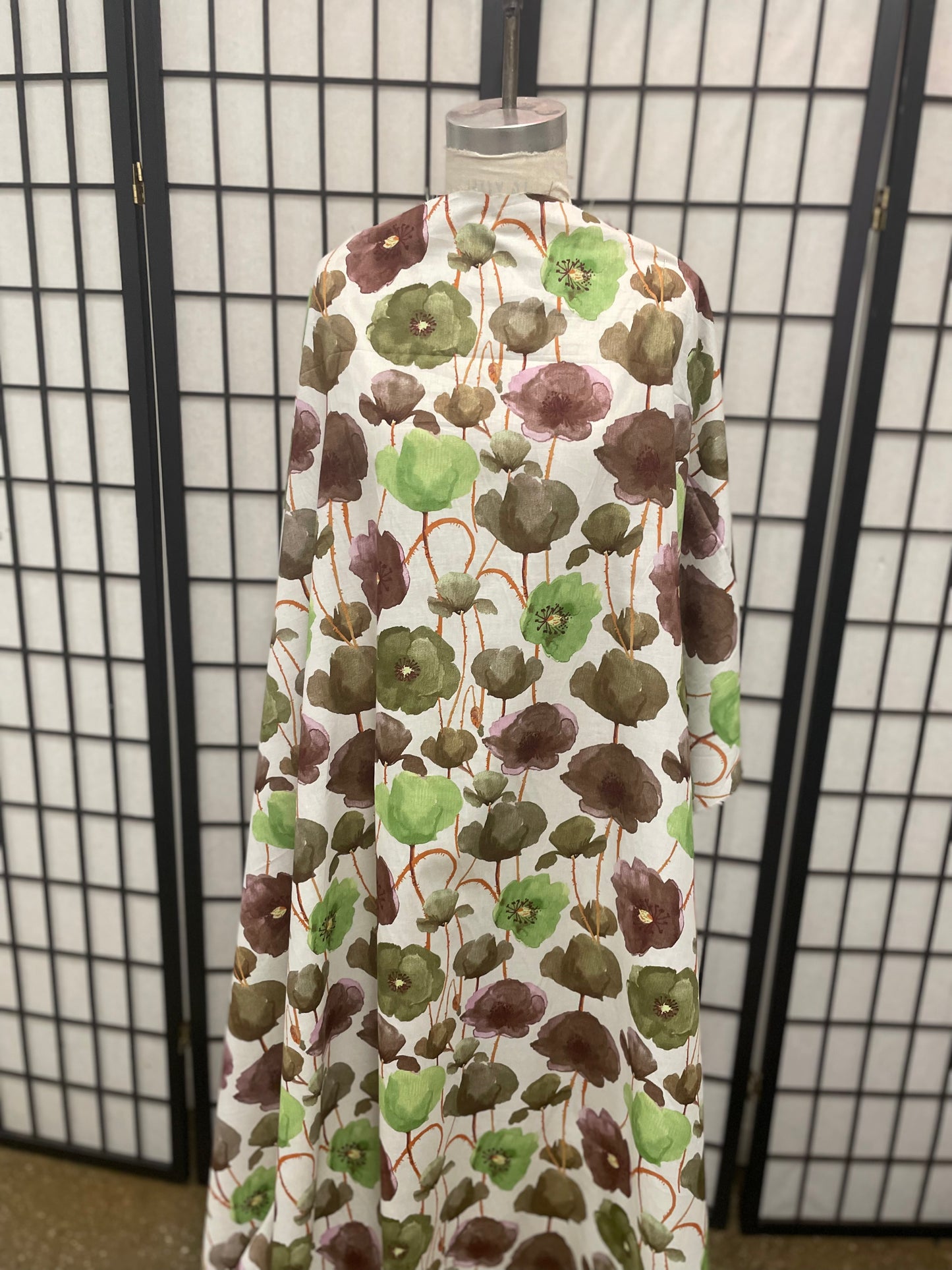 Floral Print Lightweight Cotton - Green, Purple & White