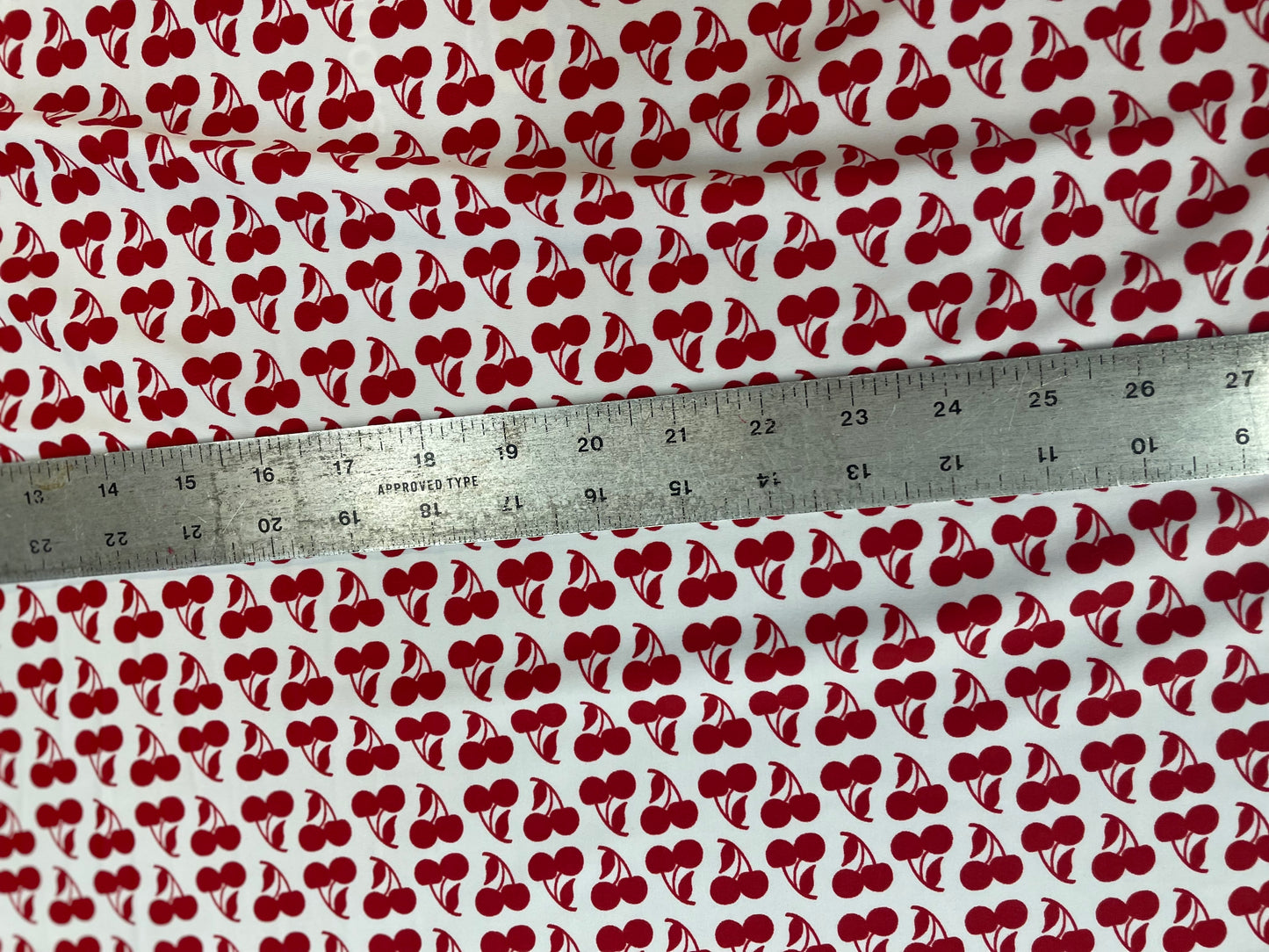Cherries Print Poly Lycra - White & Red