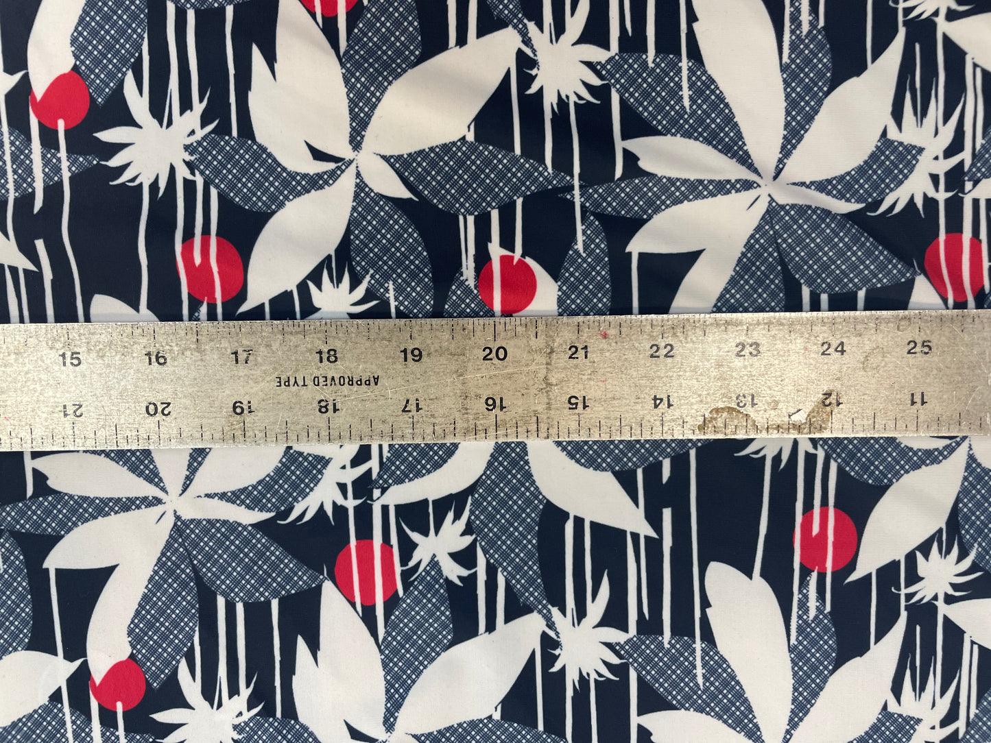 Floral Print Poly Lycra - White / Navy Blue / Red