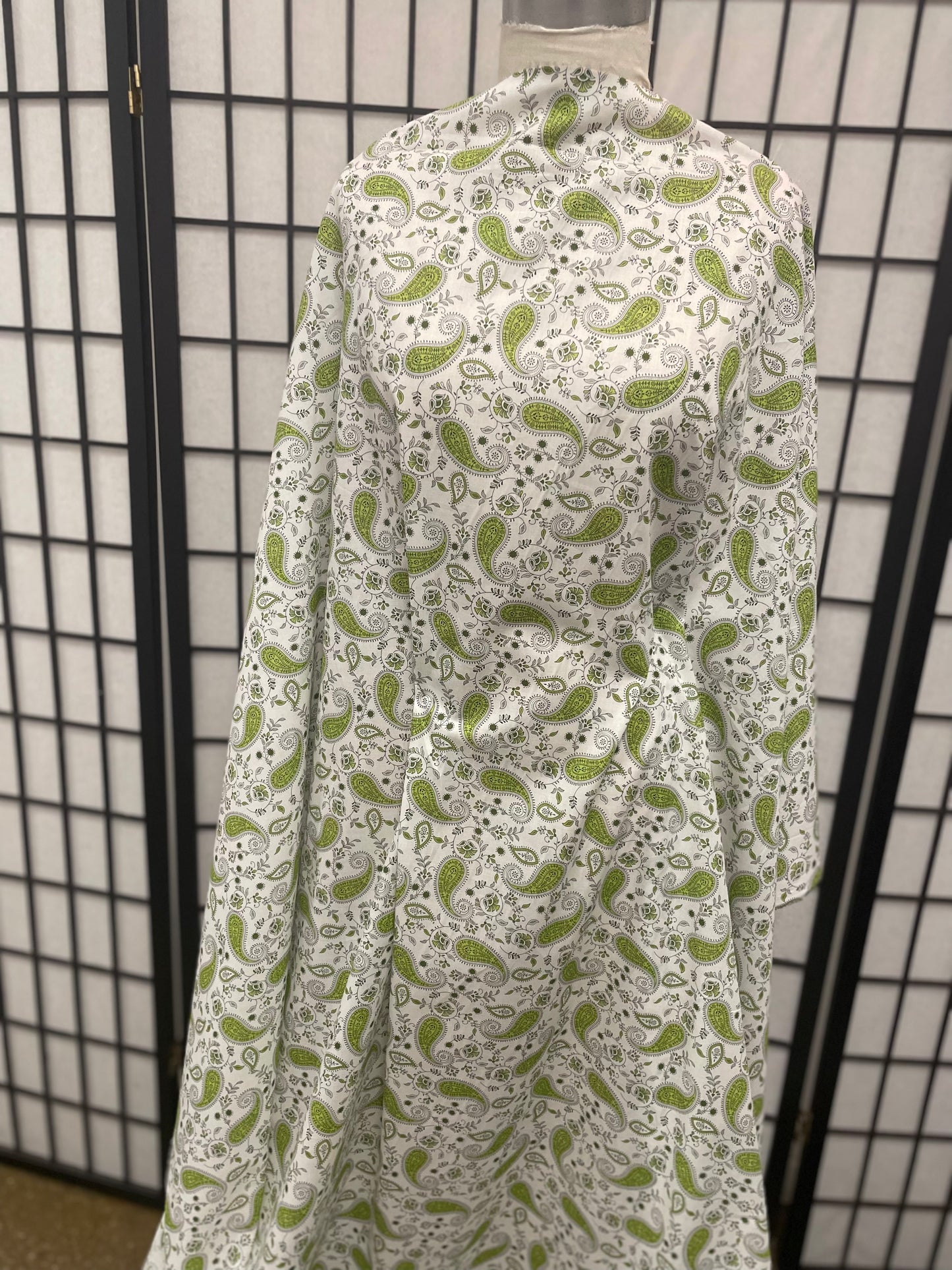 Paisley Printed Lightweight Cotton - Green & White