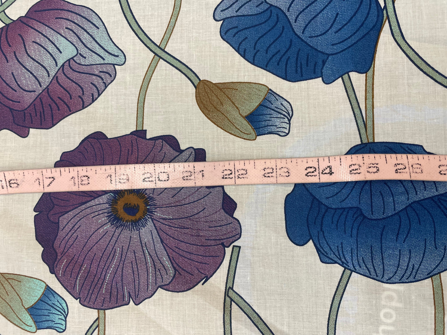 Lotus Floral Print Lightweight Cotton - White, Blue & Purple