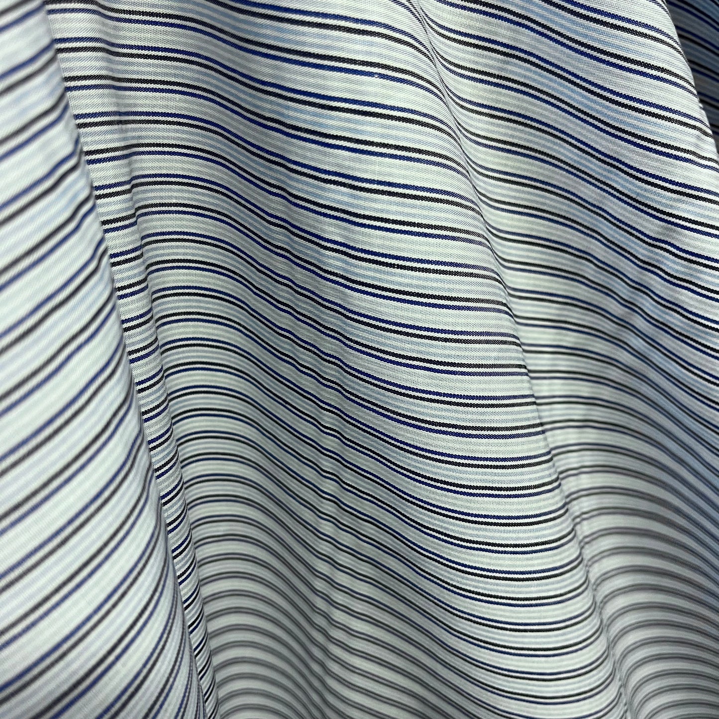 Stripe Cotton Shirting - Light Blue, Dark Blue & White