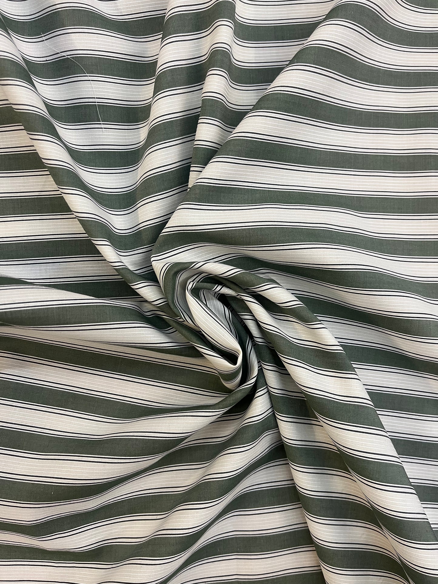 Italian Stripe Cotton Shirting - Grey, White, Navy