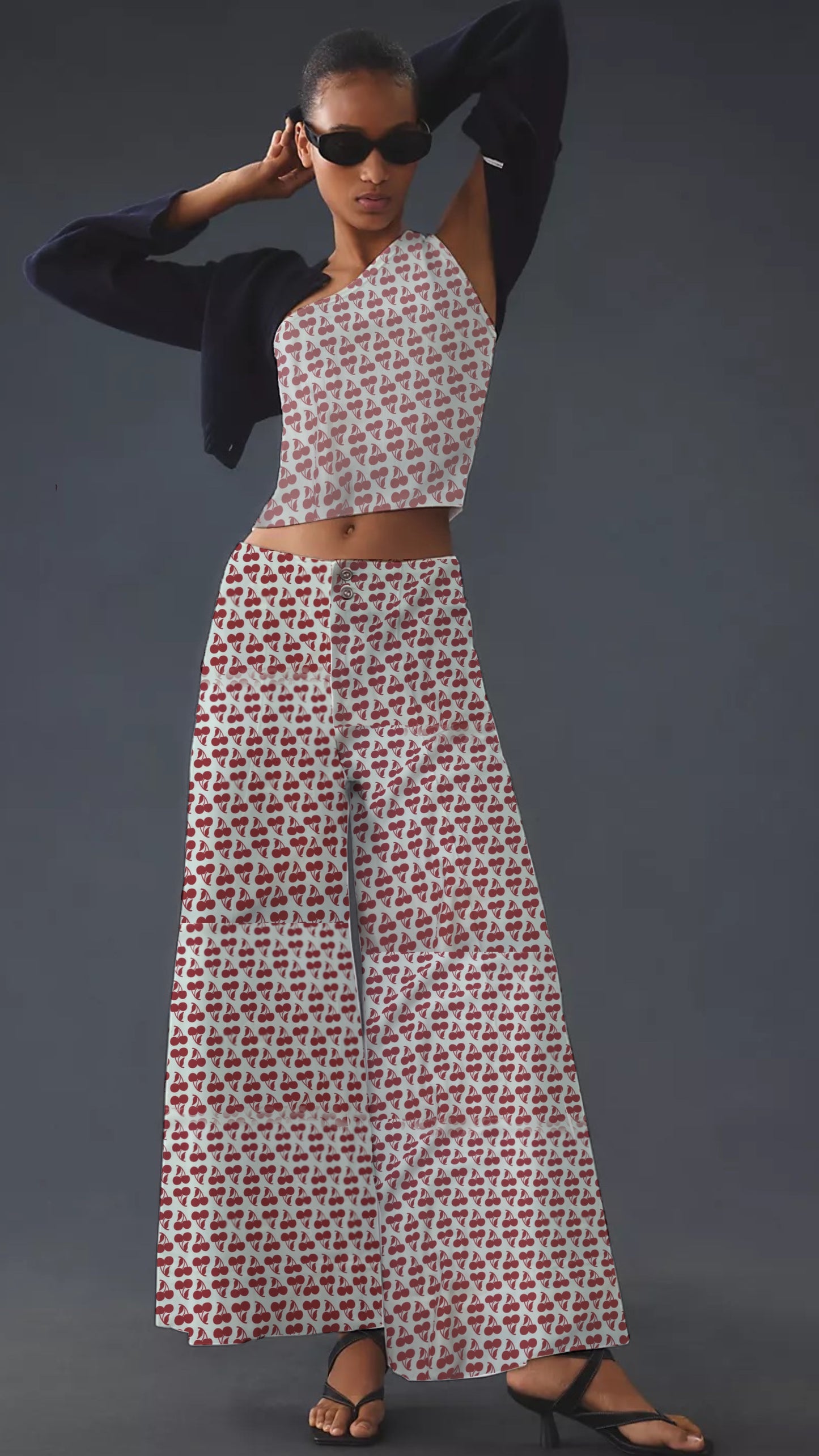 Cherries Print Poly Lycra - White & Red
