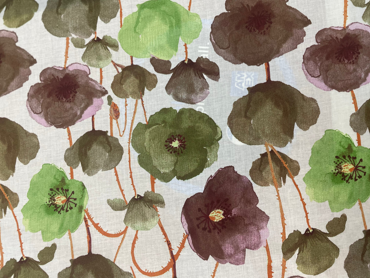 Floral Print Lightweight Cotton - Green, Purple & White