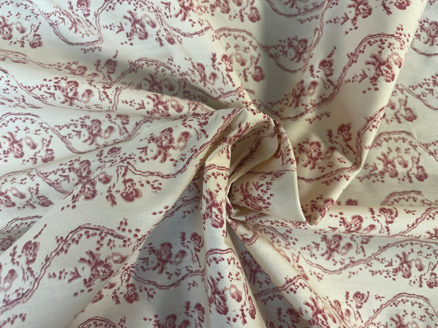 Italian Floral Print Giza Cotton - Cream and Maroon