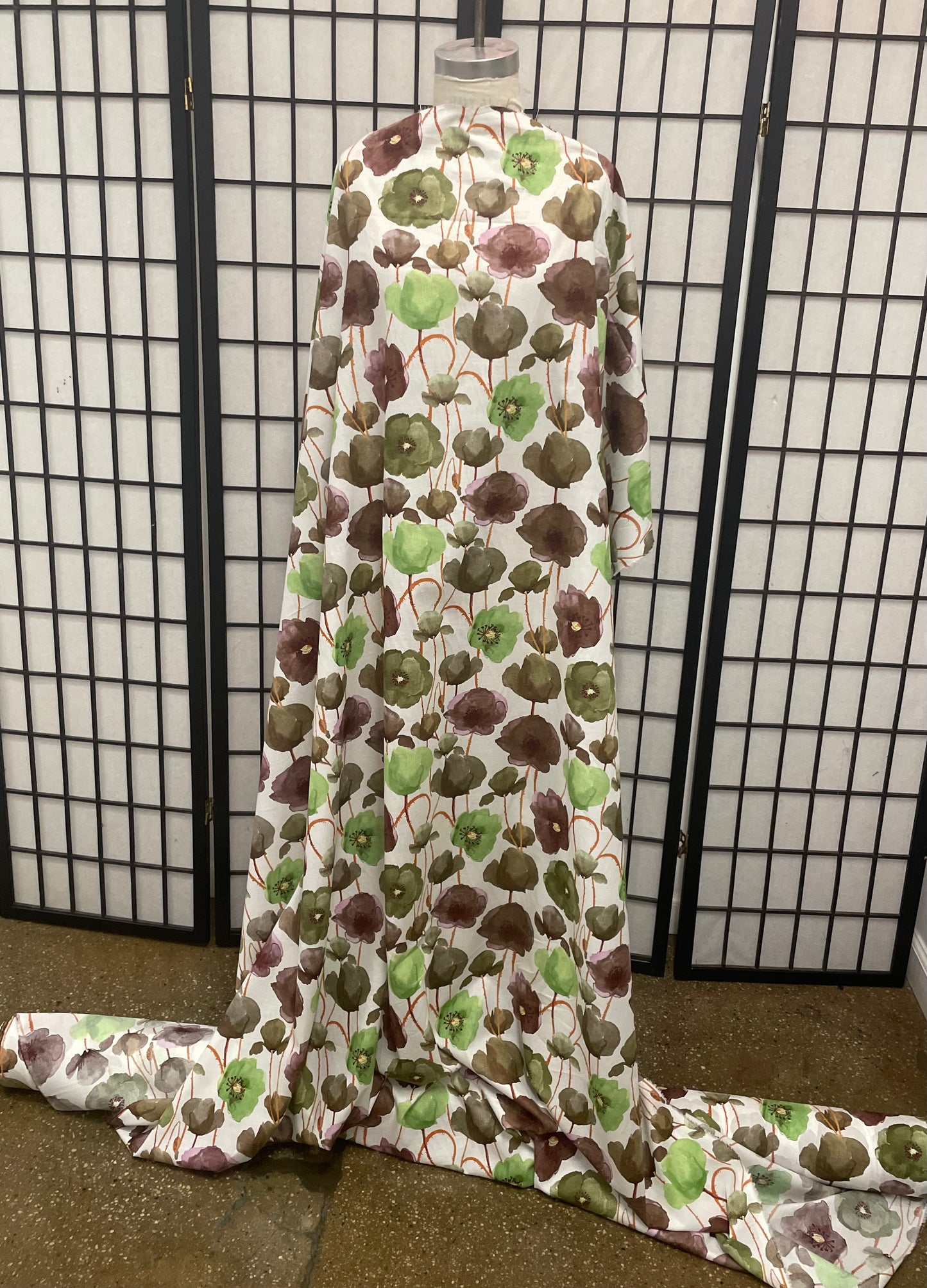 Floral Print Lightweight Cotton - Green, Purple & White