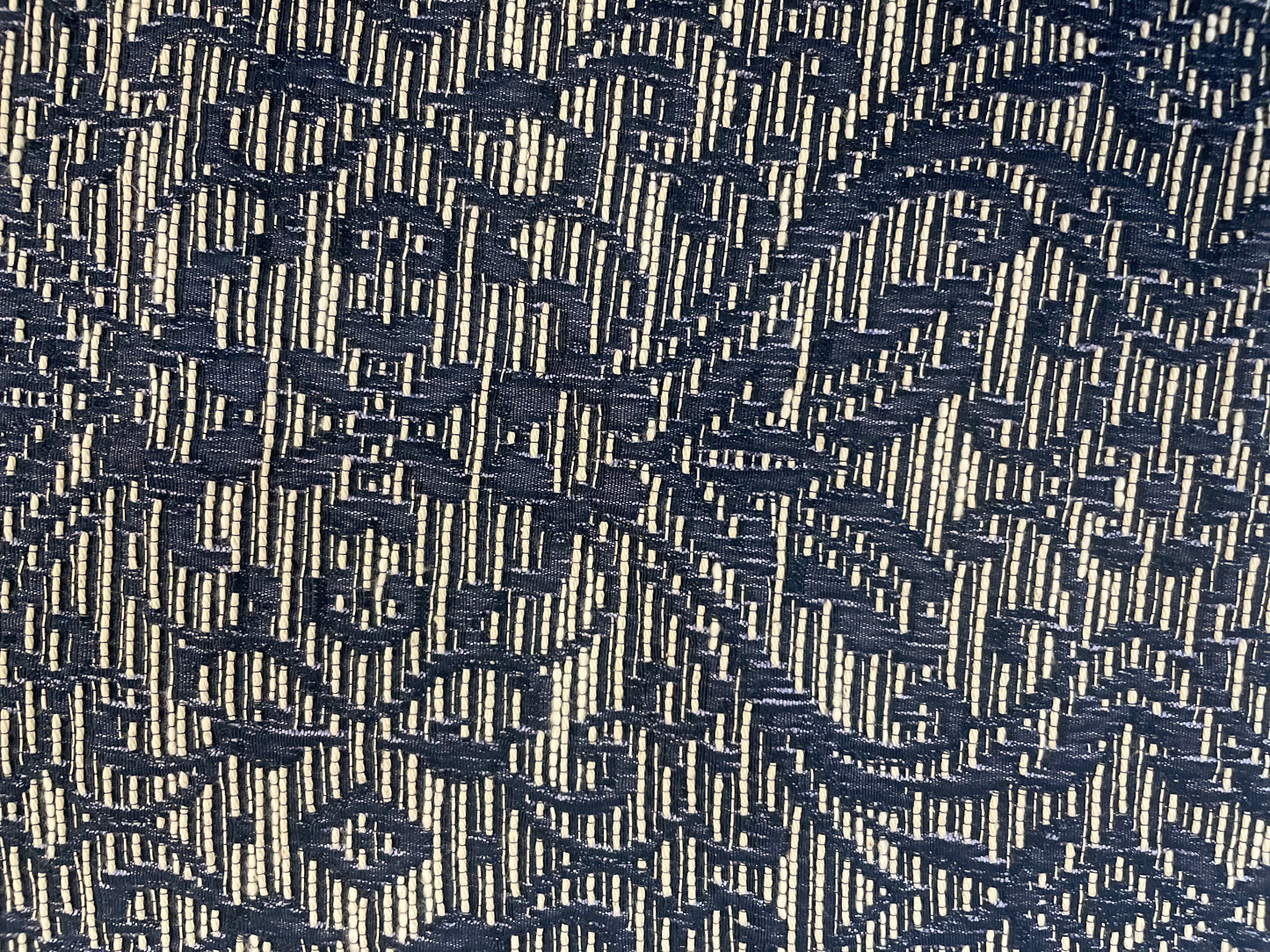 Italian Textured Damask Print Cotton - Cream and Twilight Blue
