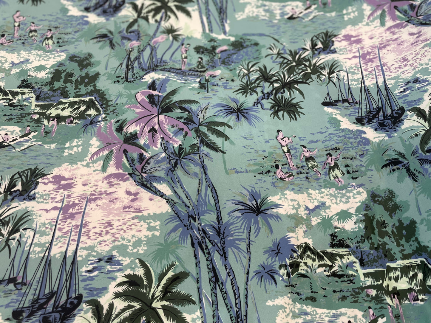 Hawaiian Paradise Print Lycra - Green/Blue/Purple