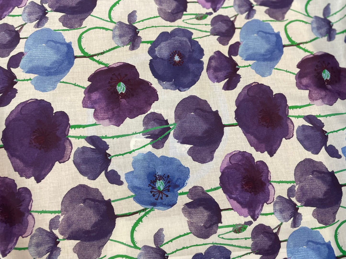 Floral Print Lightweight Cotton - White / Blue/ Purple