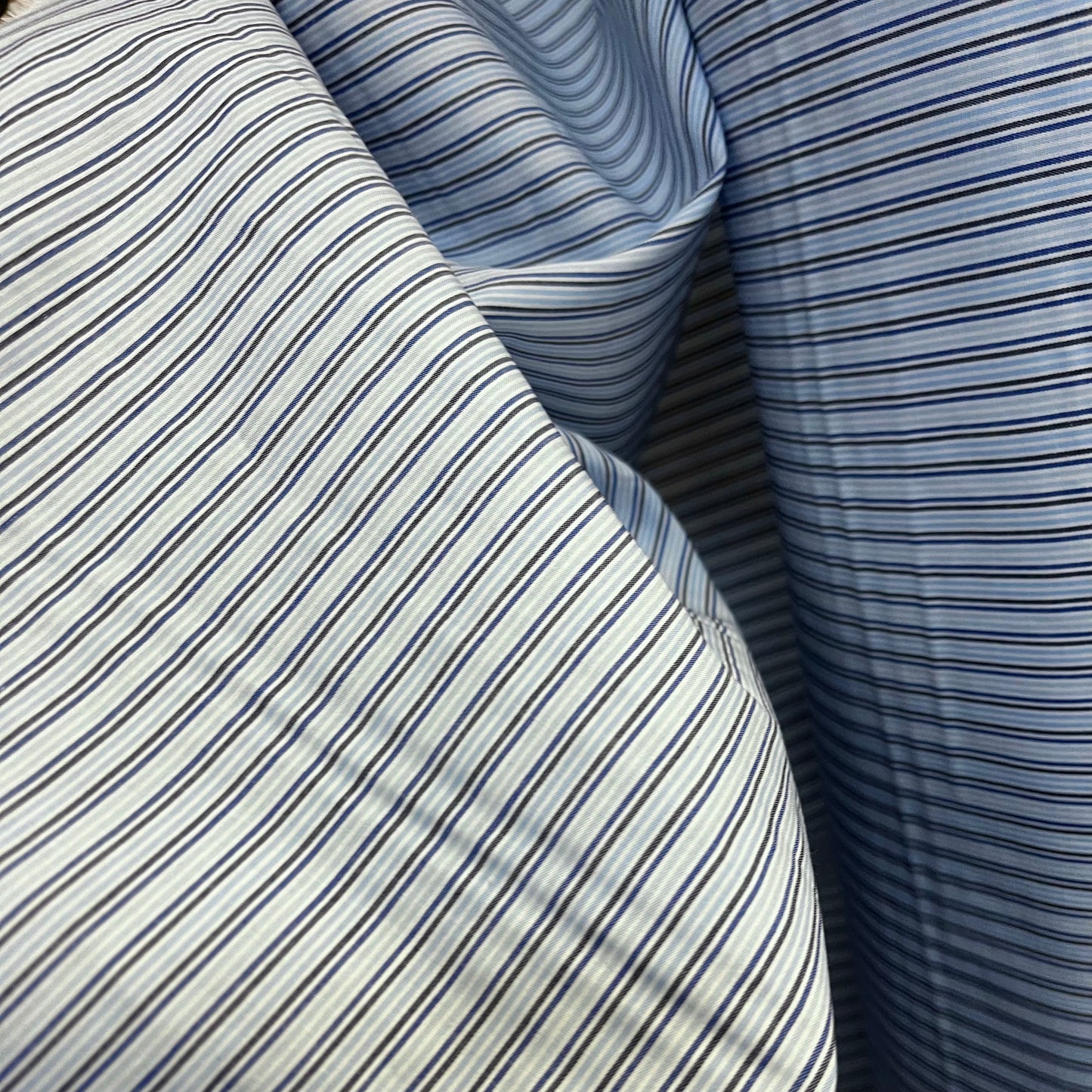 Stripe Cotton Shirting - Light Blue, Dark Blue & White