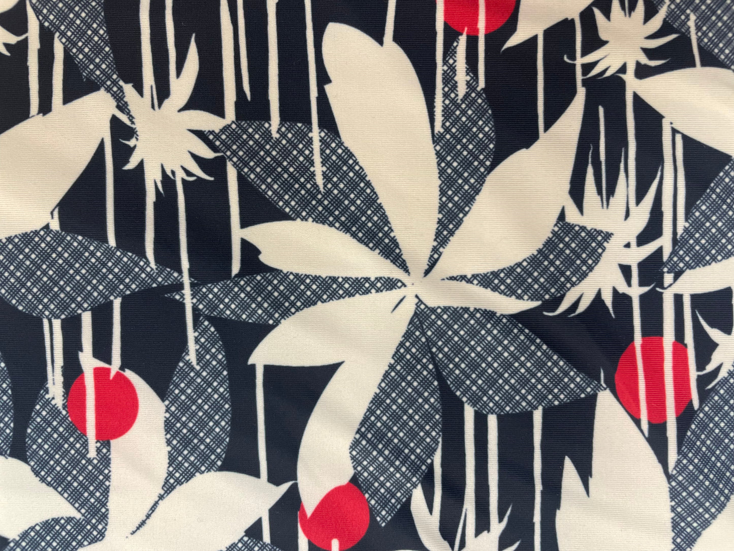 Floral Print Poly Lycra - White / Navy Blue / Red